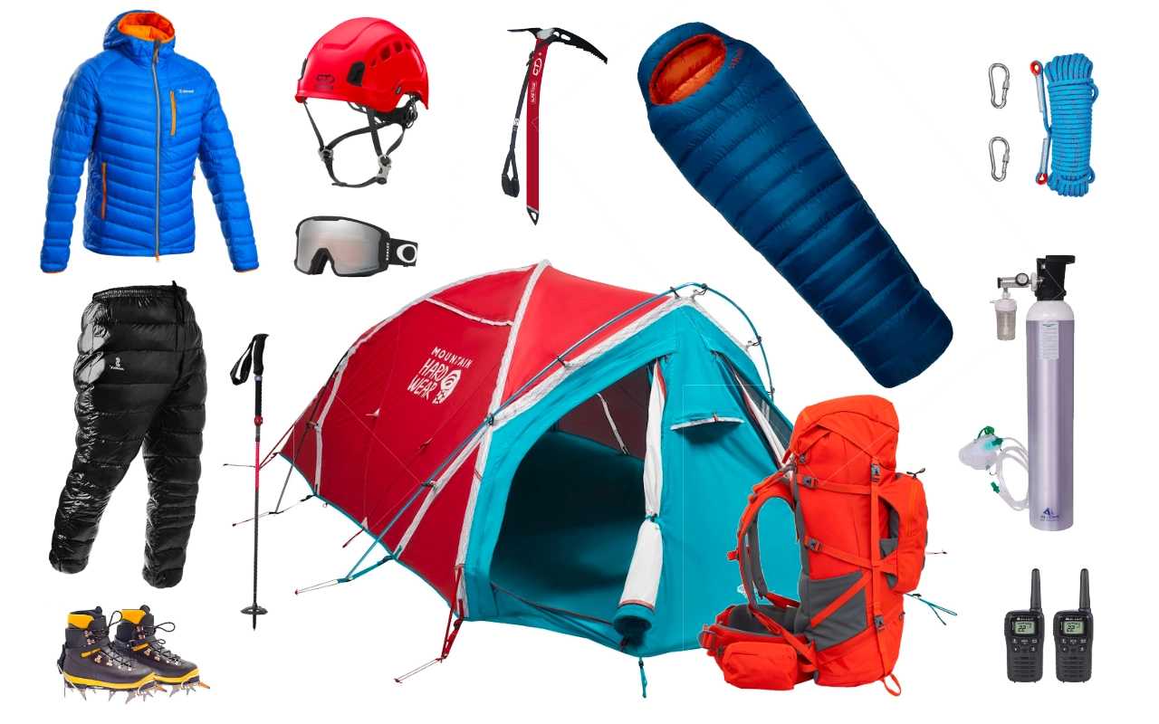 Various gears necessary for mountaineering